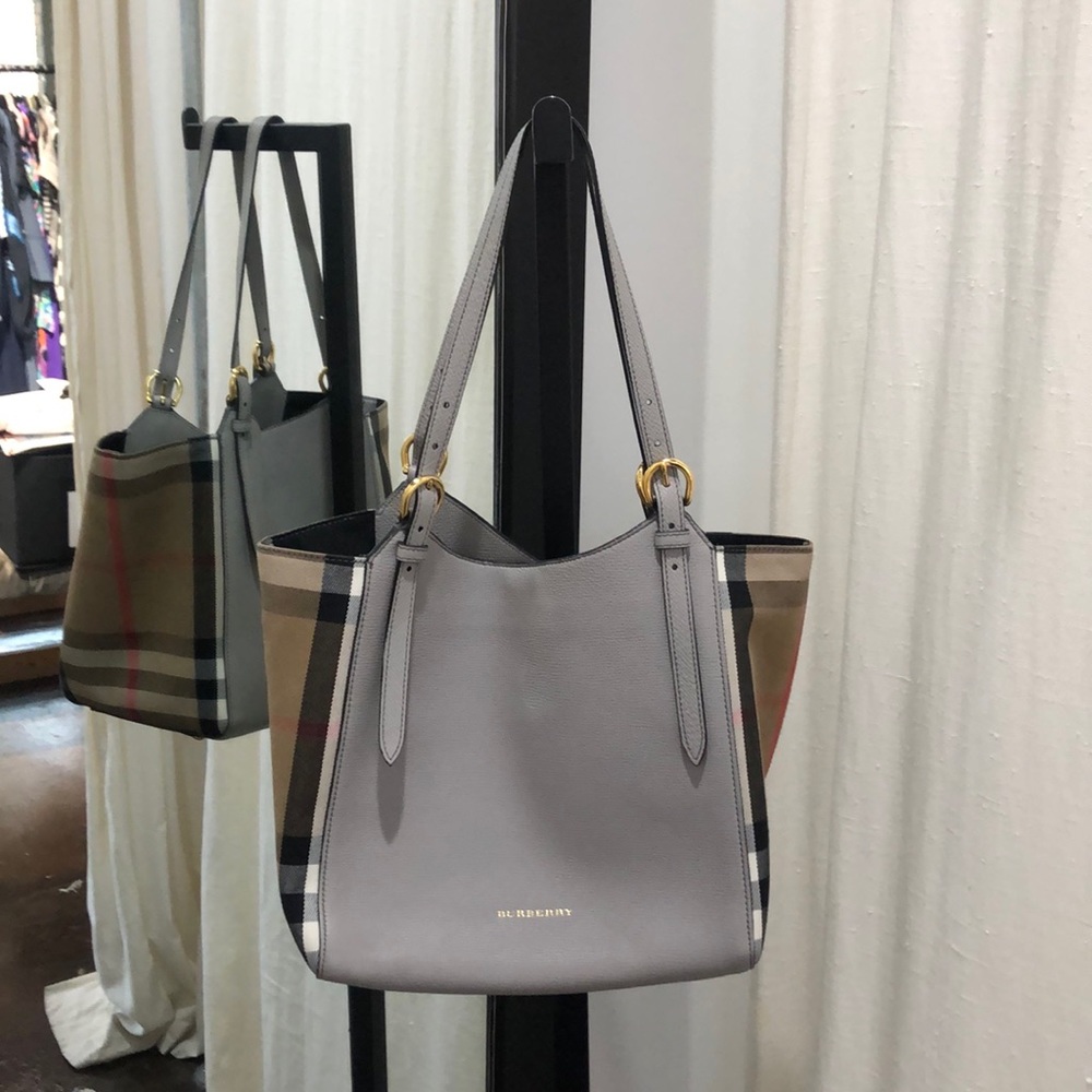 Burberry Canterbury Tote ~ Leather & Check Canvas